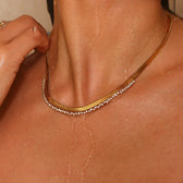 Women's Fishbone Necklace Featuring Wide Chain Design and Stone Accents