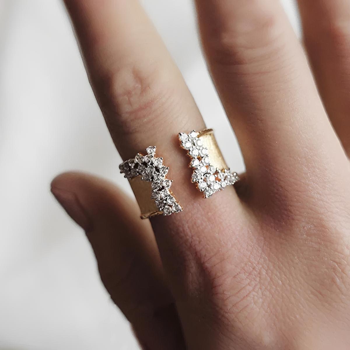 Women's Adjustable Open Statement Ring with Structured Band and Stone Embellishments