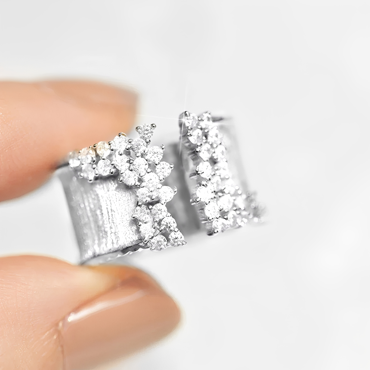 Women's Adjustable Open Statement Ring with Structured Band and Stone Embellishments