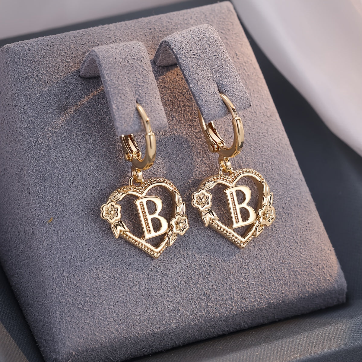 Women's Heart Hoops Highlighting Initial and Floral Details