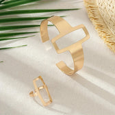 Women's Adjustable Bracelet and Ring Set with Geometric Rectangle Design