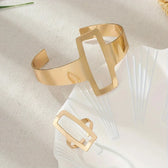 Women's Adjustable Bracelet and Ring Set with Geometric Rectangle Design