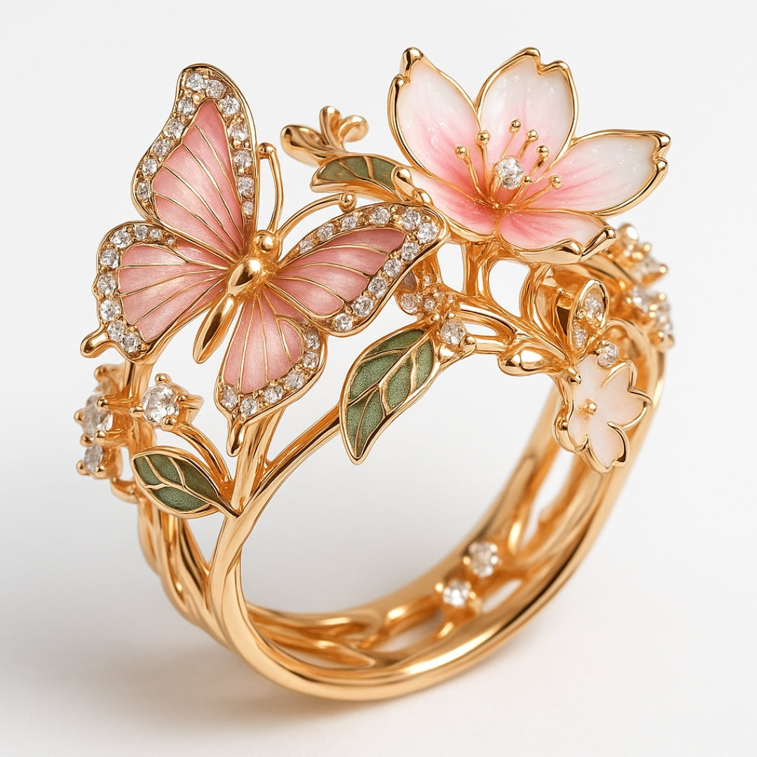 Women's Butterfly Ring with Decorative Stone Details