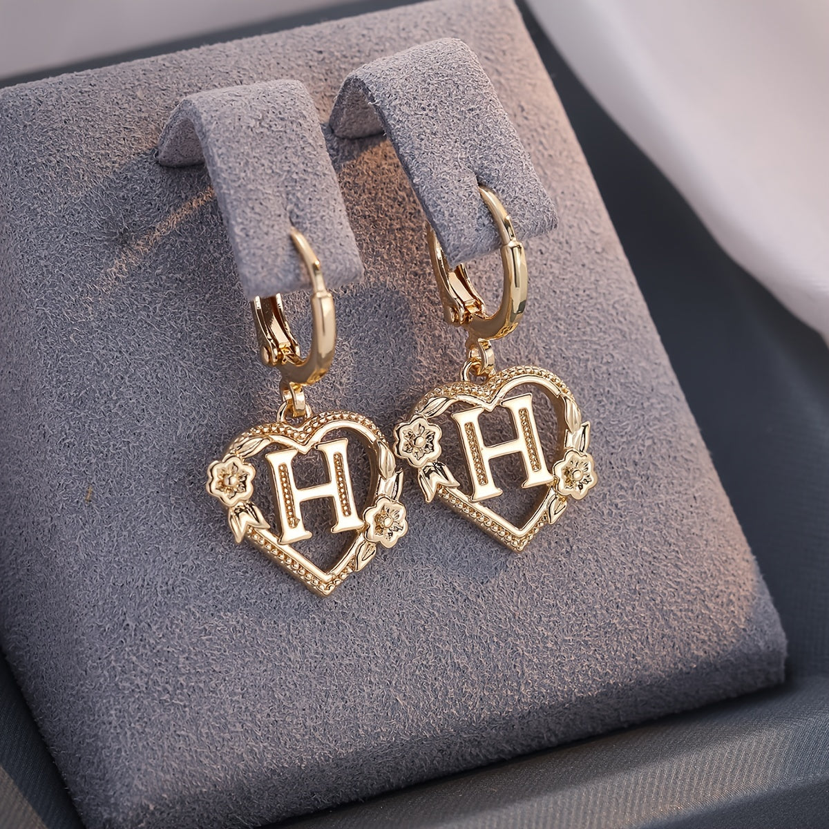 Women's Heart Hoops Highlighting Initial and Floral Details