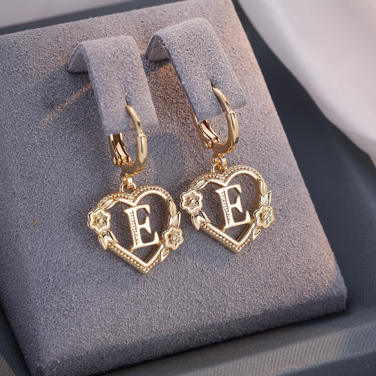 Women's Heart Hoops Highlighting Initial and Floral Details
