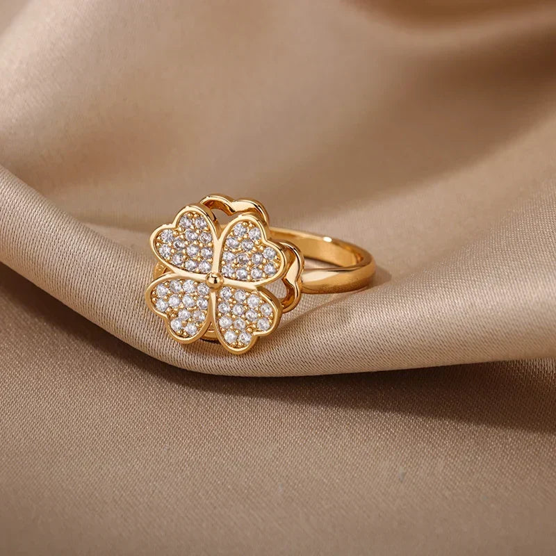 Dazel Spinning Four Leaf Clover Ring