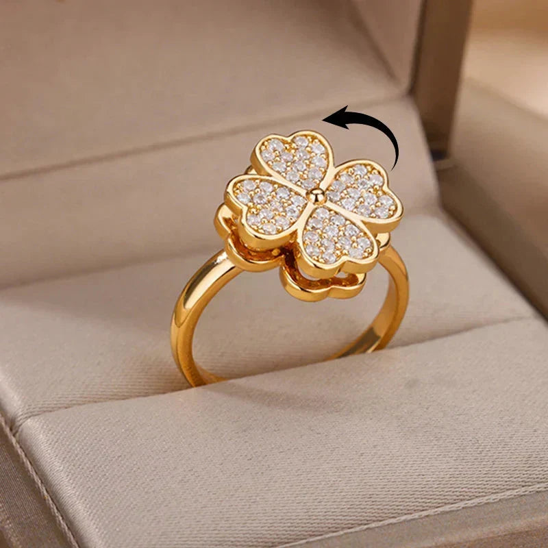 Dazel Spinning Four Leaf Clover Ring