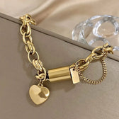 Women's Statement Chain Bracelet With Heart Charms and Multi-Layered Chain Features