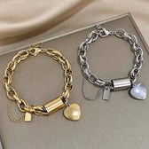 Women's Statement Chain Bracelet With Heart Charms and Multi-Layered Chain Features