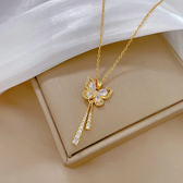 Women's Butterfly Necklace with Hanging Stone Accents