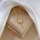Women's Butterfly Necklace with Hanging Stone Accents