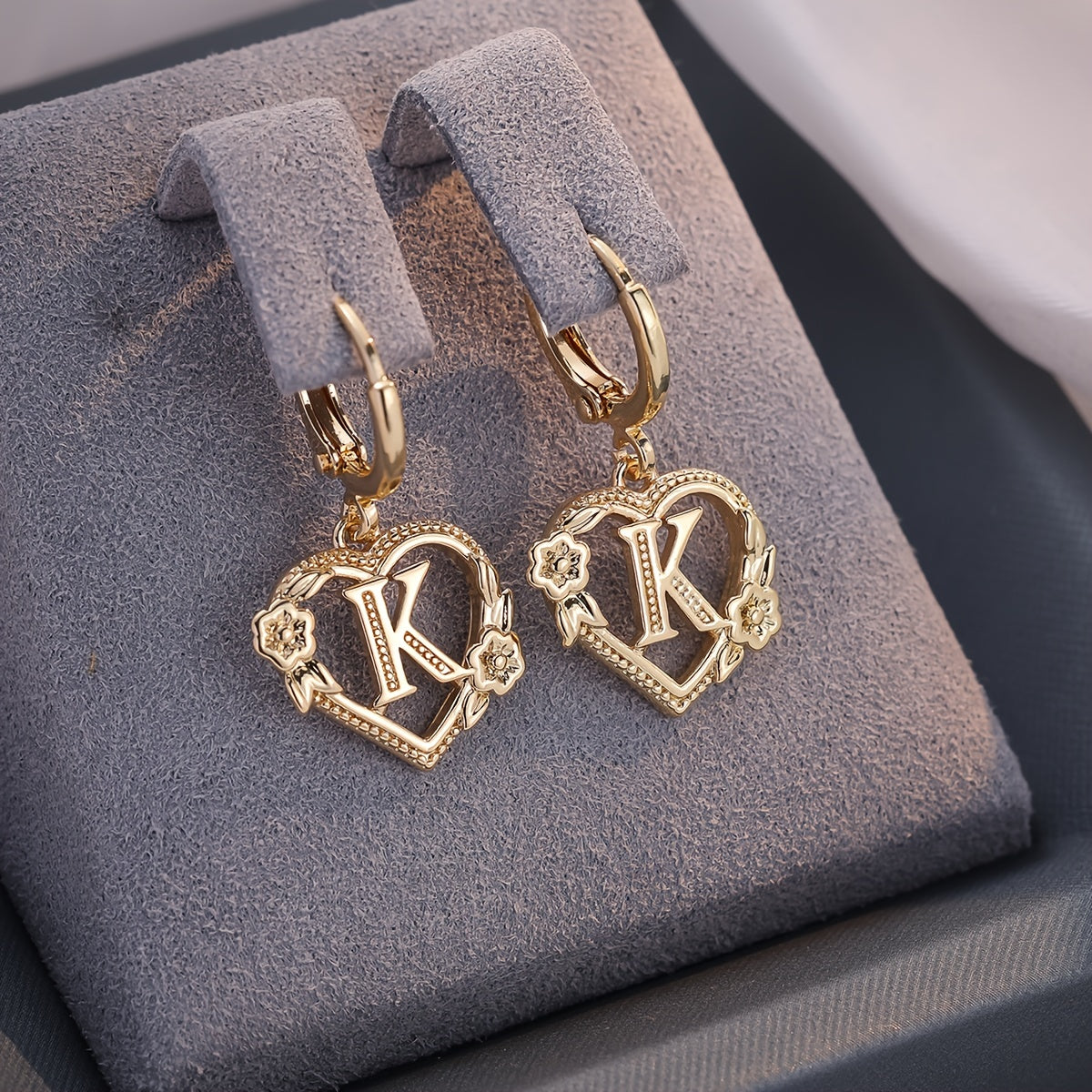 Women's Heart Hoops Highlighting Initial and Floral Details