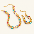Women's 2-piece Chain Bracelet and Necklace Set with Colorful Highlights