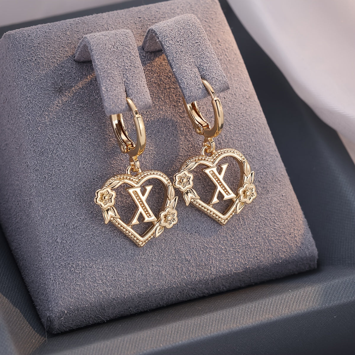 Women's Heart Hoops Highlighting Initial and Floral Details