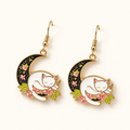 Earrings for Women Featuring Cat on Half Moon - Pair