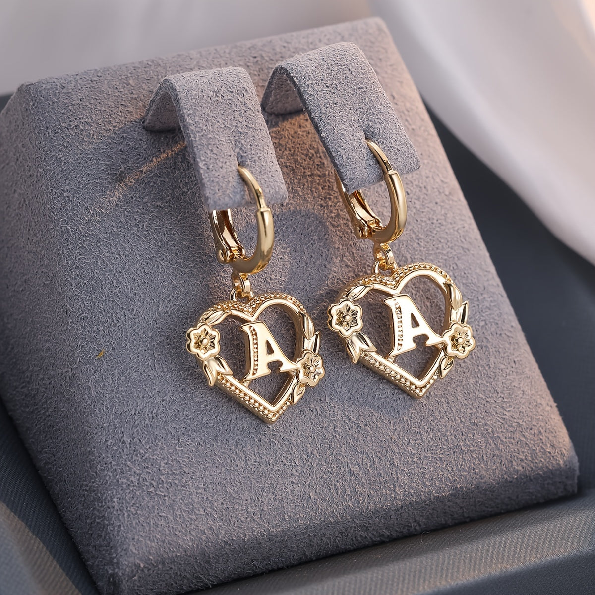 Women's Heart Hoops Highlighting Initial and Floral Details