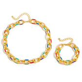 Women's 2-piece Chain Bracelet and Necklace Set with Colorful Highlights