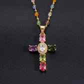Women’s Cross Necklace with Vibrant Stone Details
