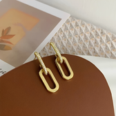 Women's Stud Earrings with Double Loop Design and Stone Accents