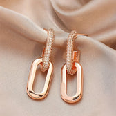 Women's Stud Earrings with Double Loop Design and Stone Accents