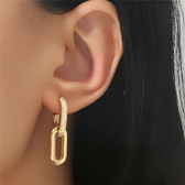 Women's Stud Earrings with Double Loop Design and Stone Accents