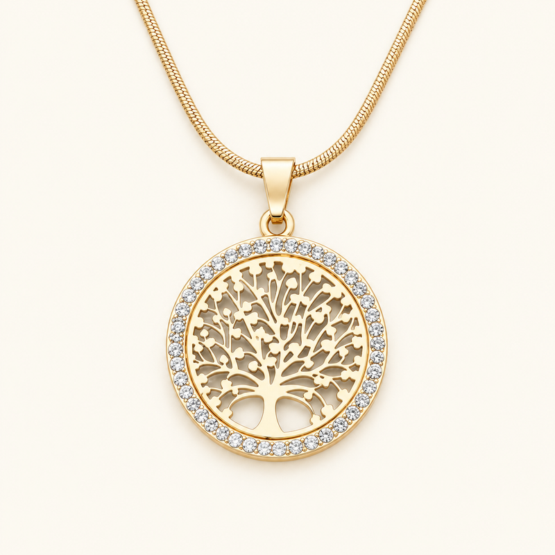 Women's Necklace with Tree of Life Pendant and Round Design