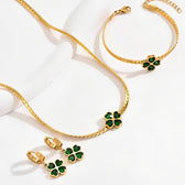 Women's 3-Piece Four-Leaf Clover Jewelry Set with Necklace, Bracelet and Earrings