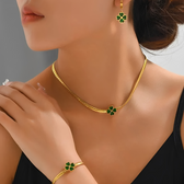 Women's 3-Piece Four-Leaf Clover Jewelry Set with Necklace, Bracelet and Earrings