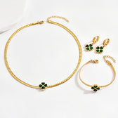 Women's 3-Piece Four-Leaf Clover Jewelry Set with Necklace, Bracelet and Earrings