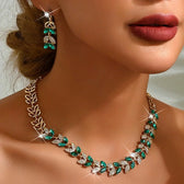 Women's 3-piece Necklace and Earrings Set with Leaf Design and Stone Accents
