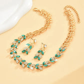 Women's 3-piece Necklace and Earrings Set with Leaf Design and Stone Accents