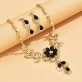 Women's Floral Necklace and Earrings Set with Flower Design and Stone Accents