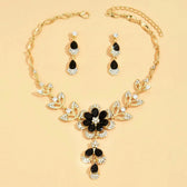 Women's Floral Necklace and Earrings Set with Flower Design and Stone Accents
