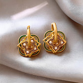 Women's Jhumka Earrings with Geometric Rangoli Design and Ornamental Details