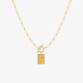 Women's Pendant Necklace with Rectangular Pendant, Paperclip Chain and Toggle Clasp