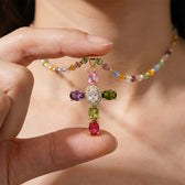 Women’s Cross Necklace with Vibrant Stone Details