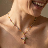 Women’s Cross Necklace with Vibrant Stone Details