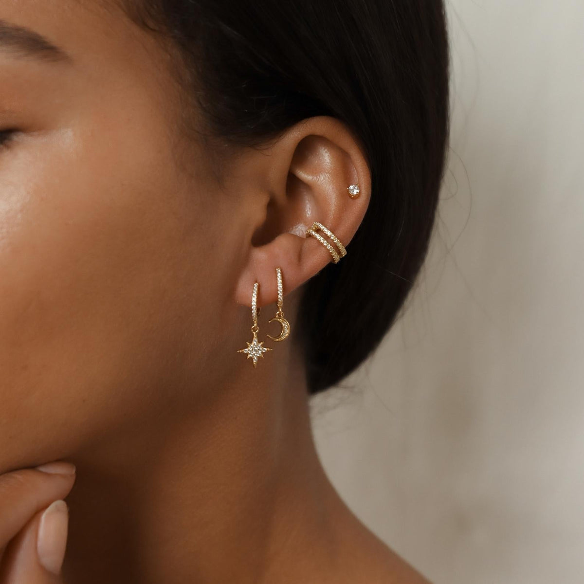 Star and Moon Huggie Earrings