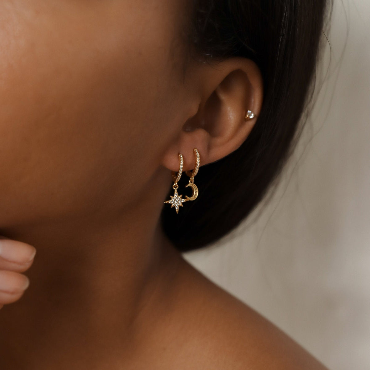 Star and Moon Huggie Earrings