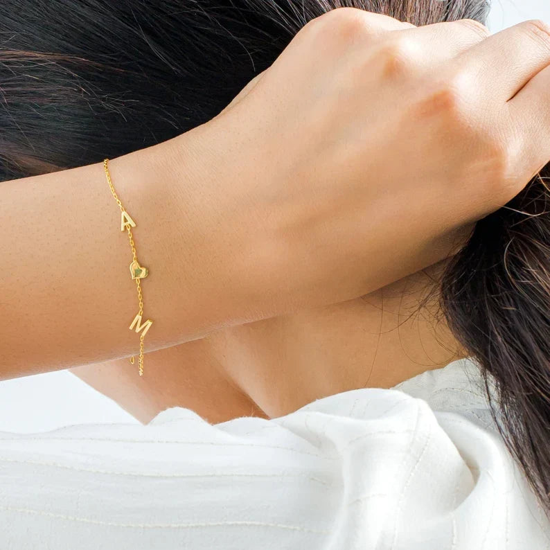 Double Initial Heart Bracelet