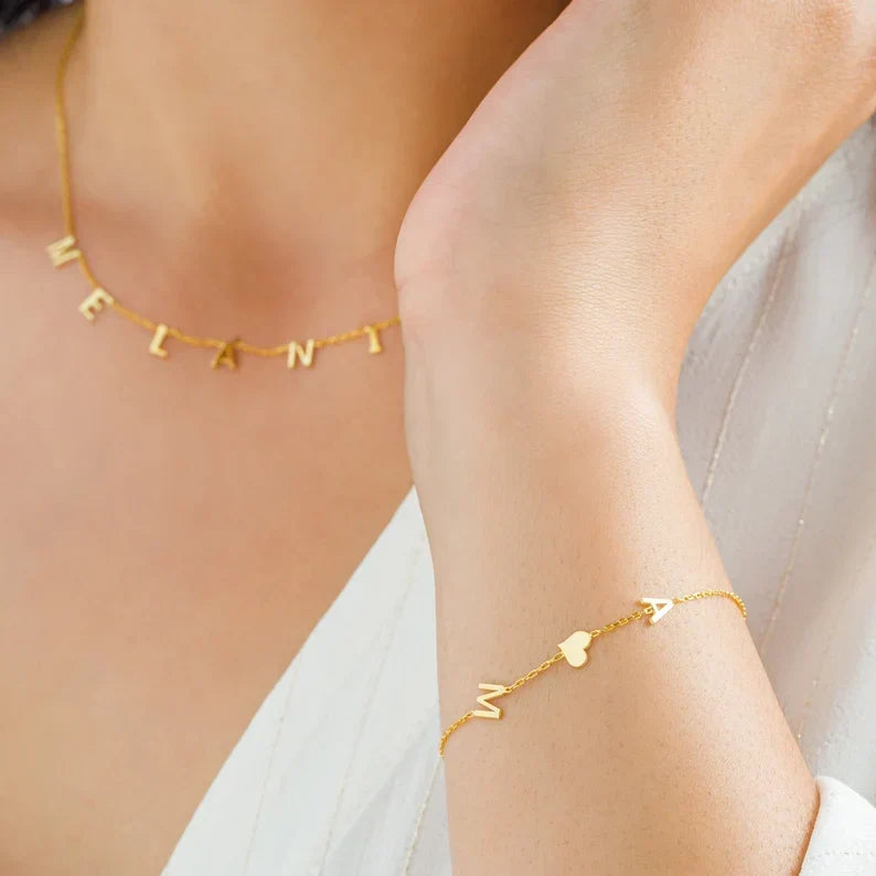 Double Initial Heart Bracelet