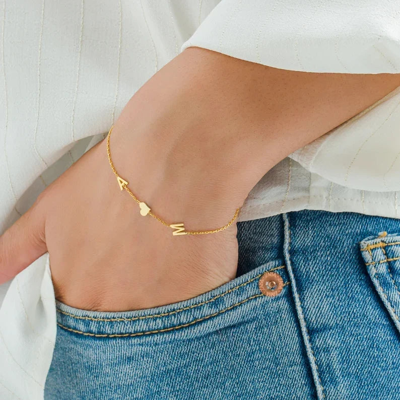 Double Initial Heart Bracelet