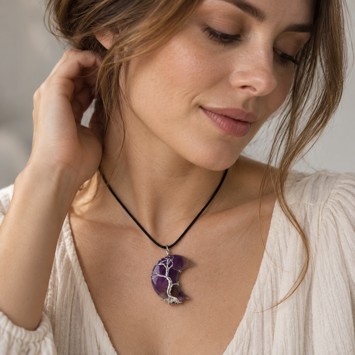 Women Necklace with Tree of Life and Moon Pendant