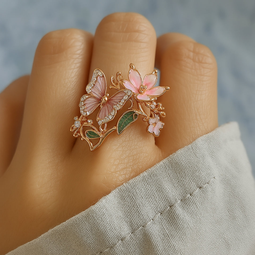 Women's Butterfly Ring with Decorative Stone Details