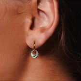 Women’s Hoop Earrings with Circular Pendant and Ornamental Inlay