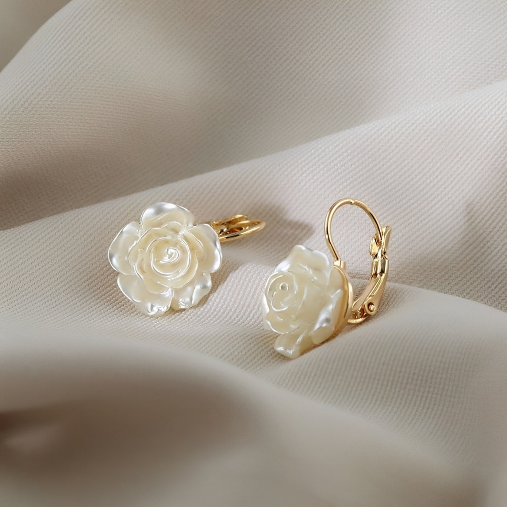 Women's Earrings with Rose Pendant - Pair