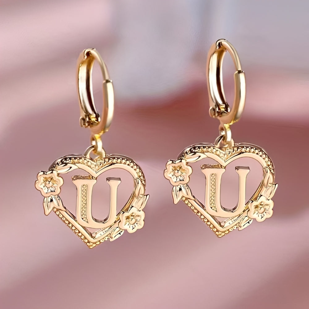 Women's Heart Hoops Highlighting Initial and Floral Details