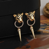 Women's Dangle Earrings with Leopard Head, Round Pendant and Pointed Feature