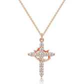 Women's Pendant Necklace Showcasing Cross and Crown Style with Stone Highlights
