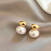 Women's Ear Studs with Smooth Oval Pearl Detail and Dual Design